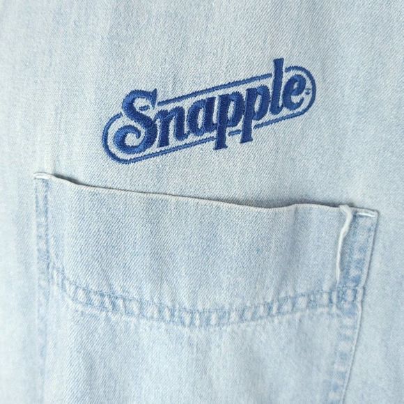 Snapple Denim Work Shirt Vintage 90s Employee Delivery Uniform Light Blue Mens - Picture 2 of 5